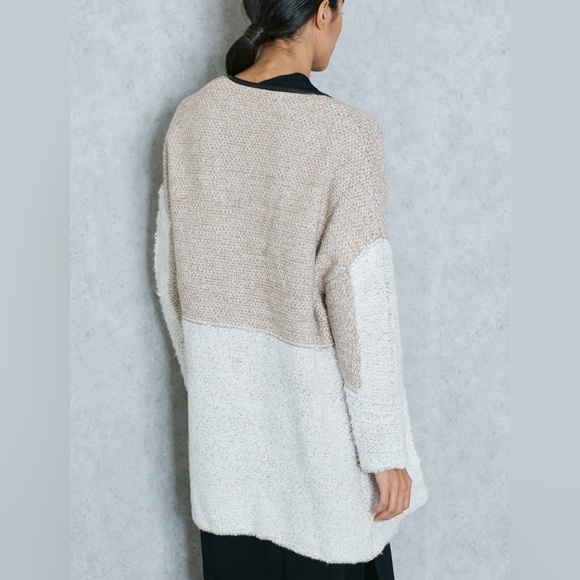 Mango long colorblock oatmeal cardigan with trim - Picture 3 of 7